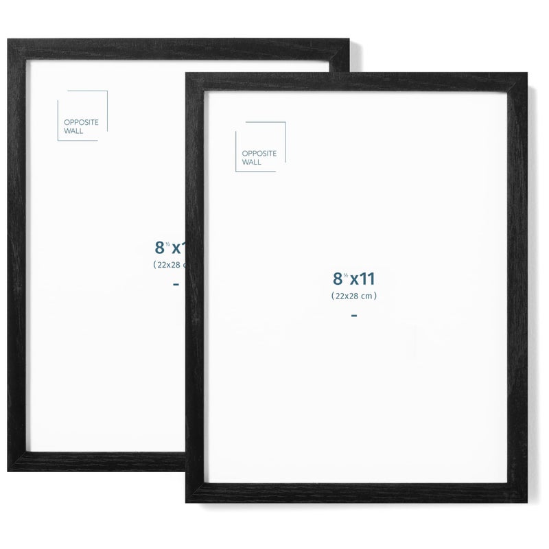 Opposite Wall - Set of 2-8.5 x 11 in - Black Solid Oak Wood Picture Frames - Lightweight, Versatile & Shatterproof - Wall Hanging & Tabletop Photo Frame - Office, Gallery & Home Decor - Image 1